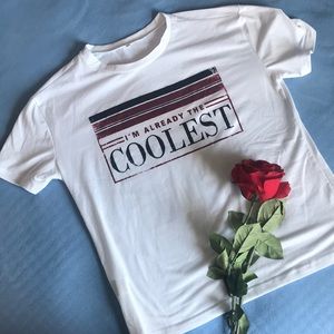 white basic tee with print